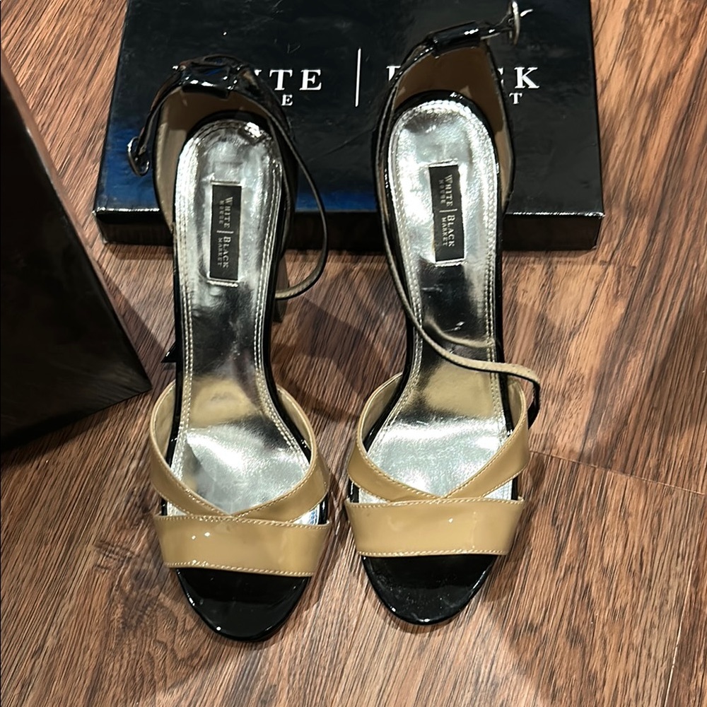 White House Black Market Tan and Black Stiletto Heels